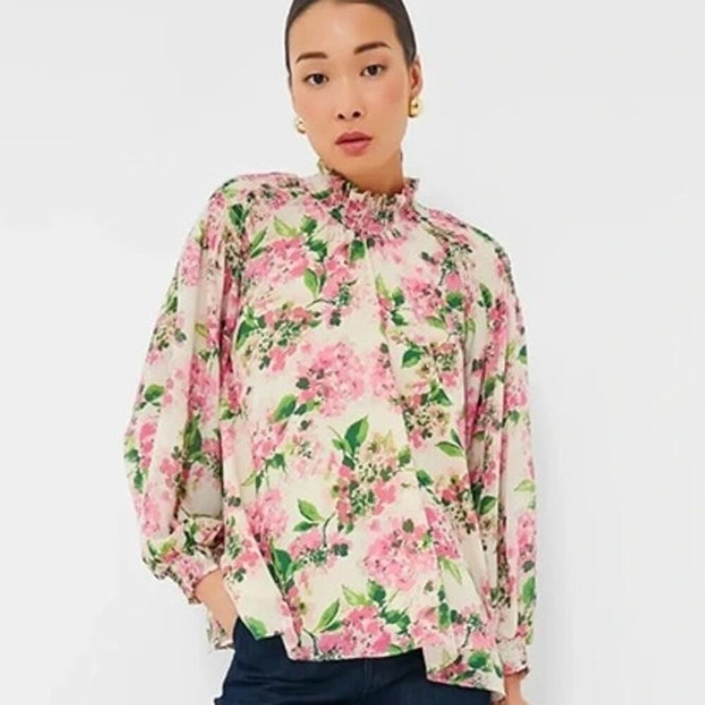 Tuckernuck Gossamer Pink Hydrangea Lydia Blouse Womens XL Pink Green Flowy Vacay